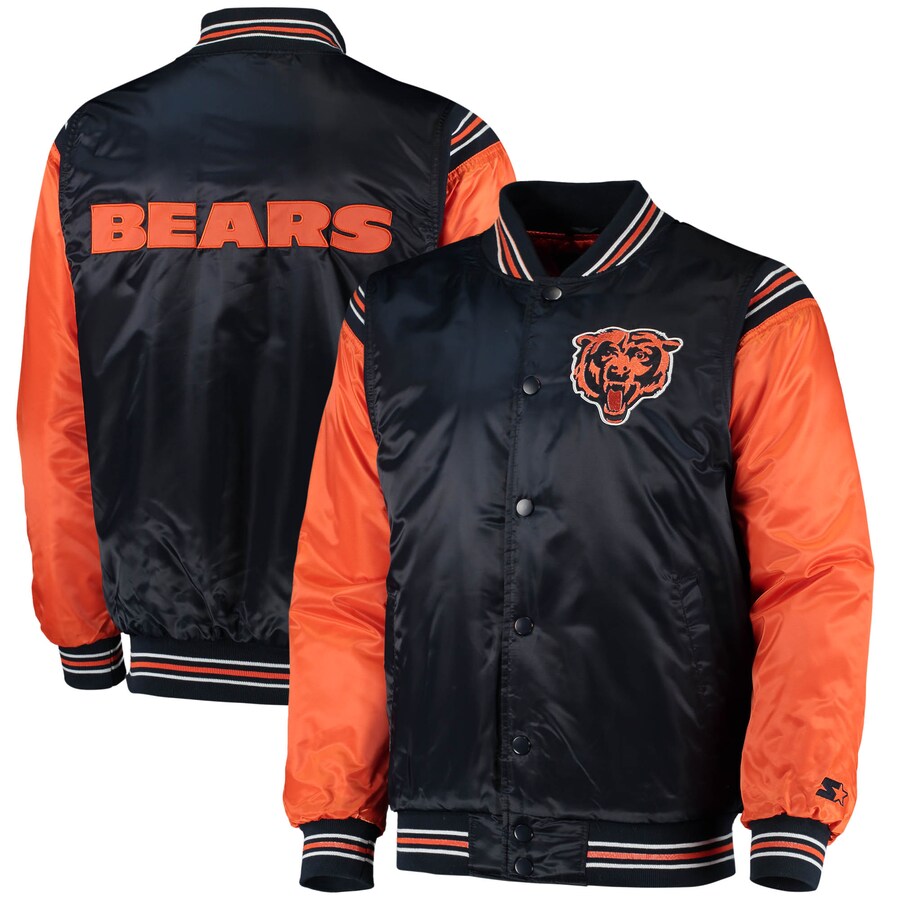 Men's Starter Navy/Orange Chicago Bears Satin Varsity Full-Snap Jacket