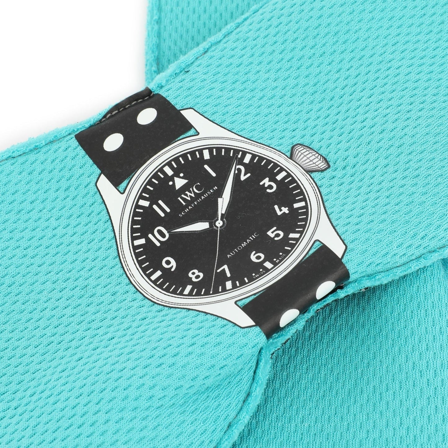 Watch with a black strap on a turquoise 2025 George Russell Team F1 Mercedes racing glove  - Kartx Gear