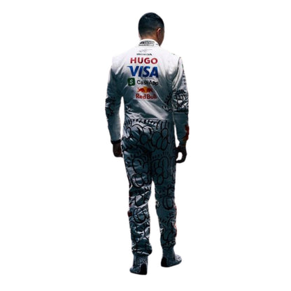 Isack Hadjar is wearing a 2025 VCARB British GP F1 racing suit with visible branding - Kartx Gear