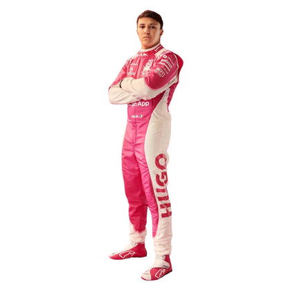 Isack Hadjar wearing a pink and white 2025 Miami GP VCARB F1 racing suit - Kartx Gear