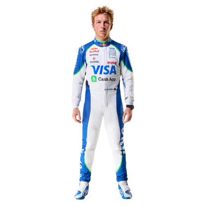 Liam Lawson wearing a VCARB 2025 F1 racing suit with visible branding - Kartx Gear