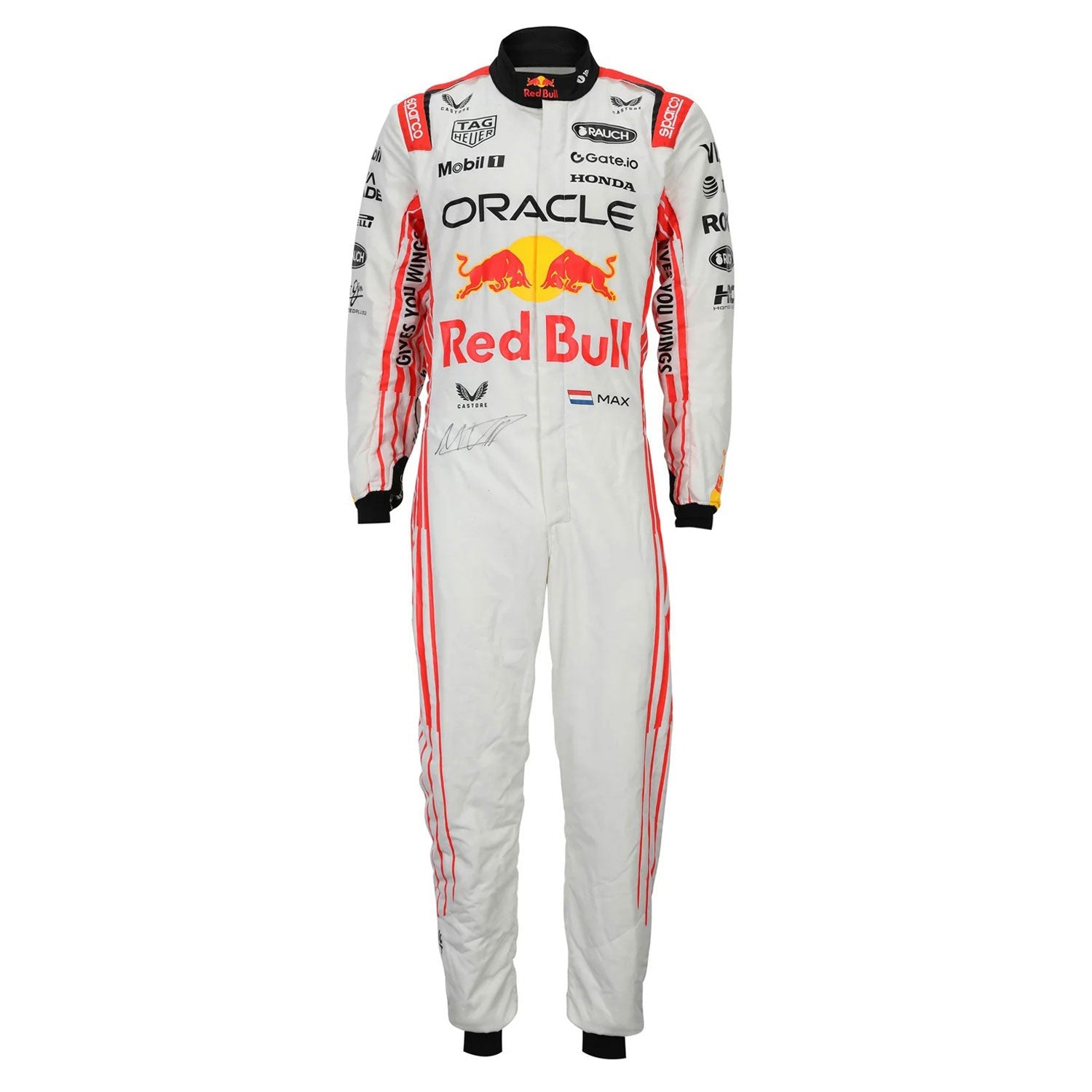 White Max Verstappen 2025 Red Bull Japanese GP F1 racing suit with Red Bull and Oracle branding - Kartx Gear