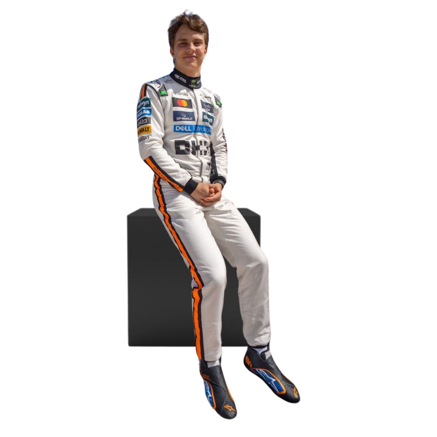 Oscar Piastri wearing a 2025 Monaco GP McLaren F1 racing suit with various sponsor logos - Kartx Gear