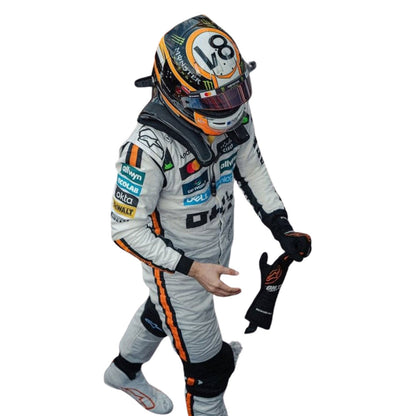Oscar Piastri wearing a 2025 Monaco GP McLaren F1 racing suit with helmet and gloves - Kartx Gear