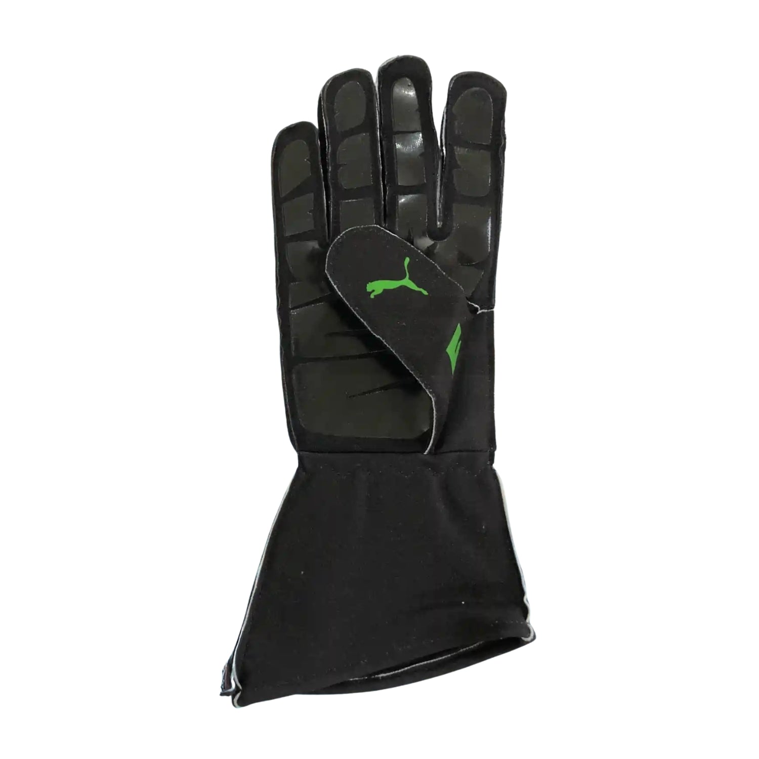 Black 2025 Gabriel Bortoleto Team F1 Kick Sauber racing glove with a green logo - Kartx Gear
