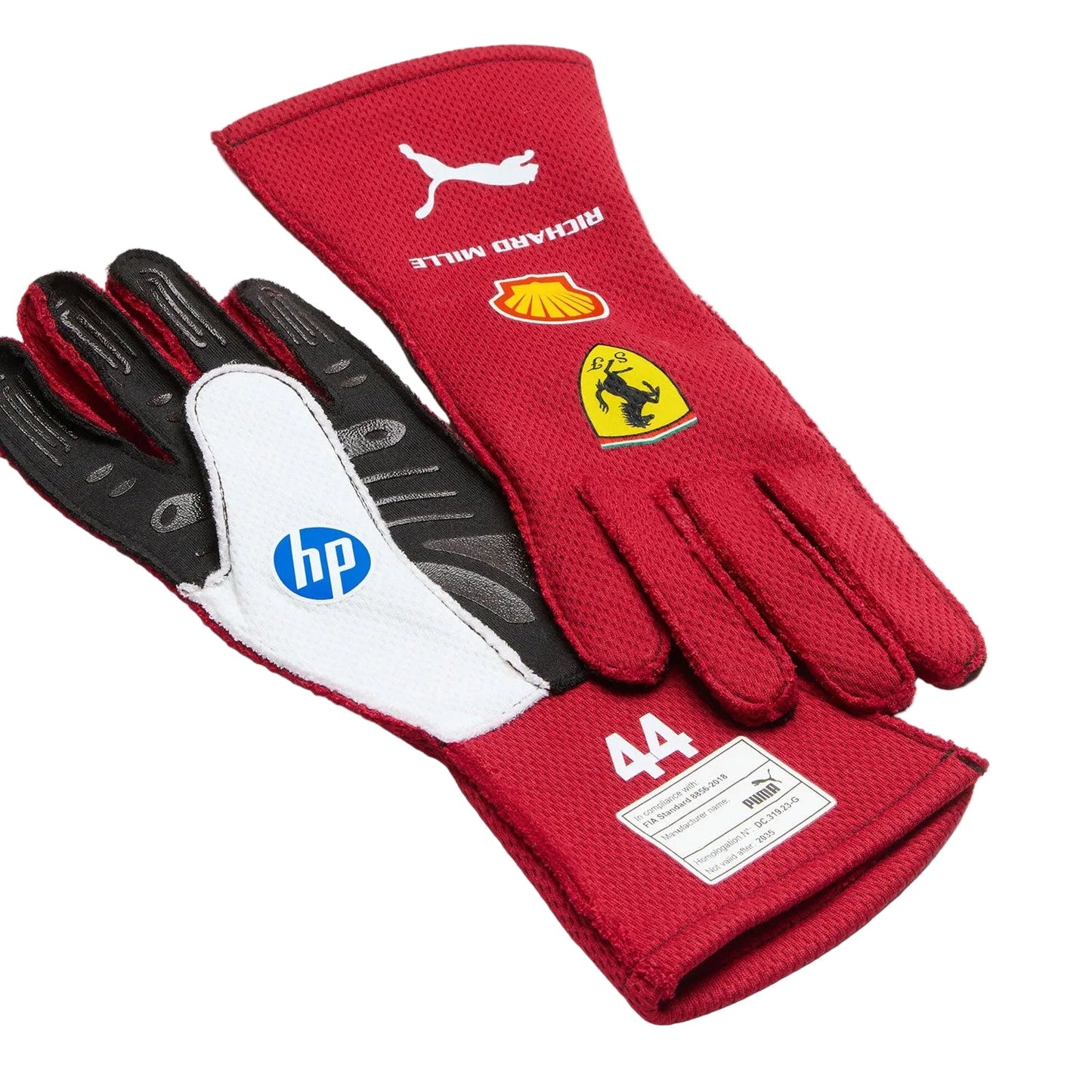 Red 2025 Lewis Hamilton Racing Gloves Team F1 Ferrari with various logos - Kartx Gear