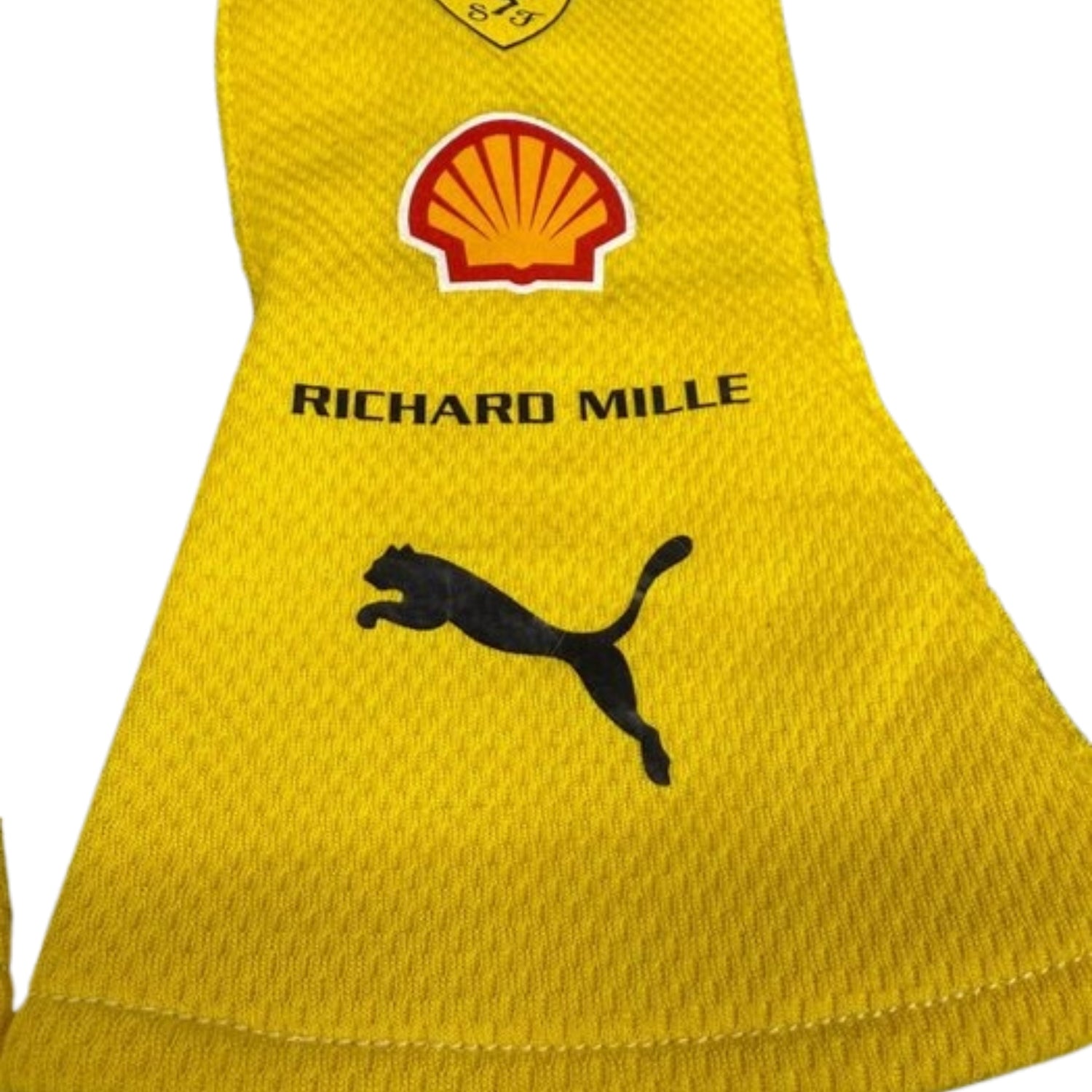Yellow 2025 Lewis Hamilton Team F1 Ferrari racing glove with Puma, Shell, and Richard Mille logos - Kartx Gear