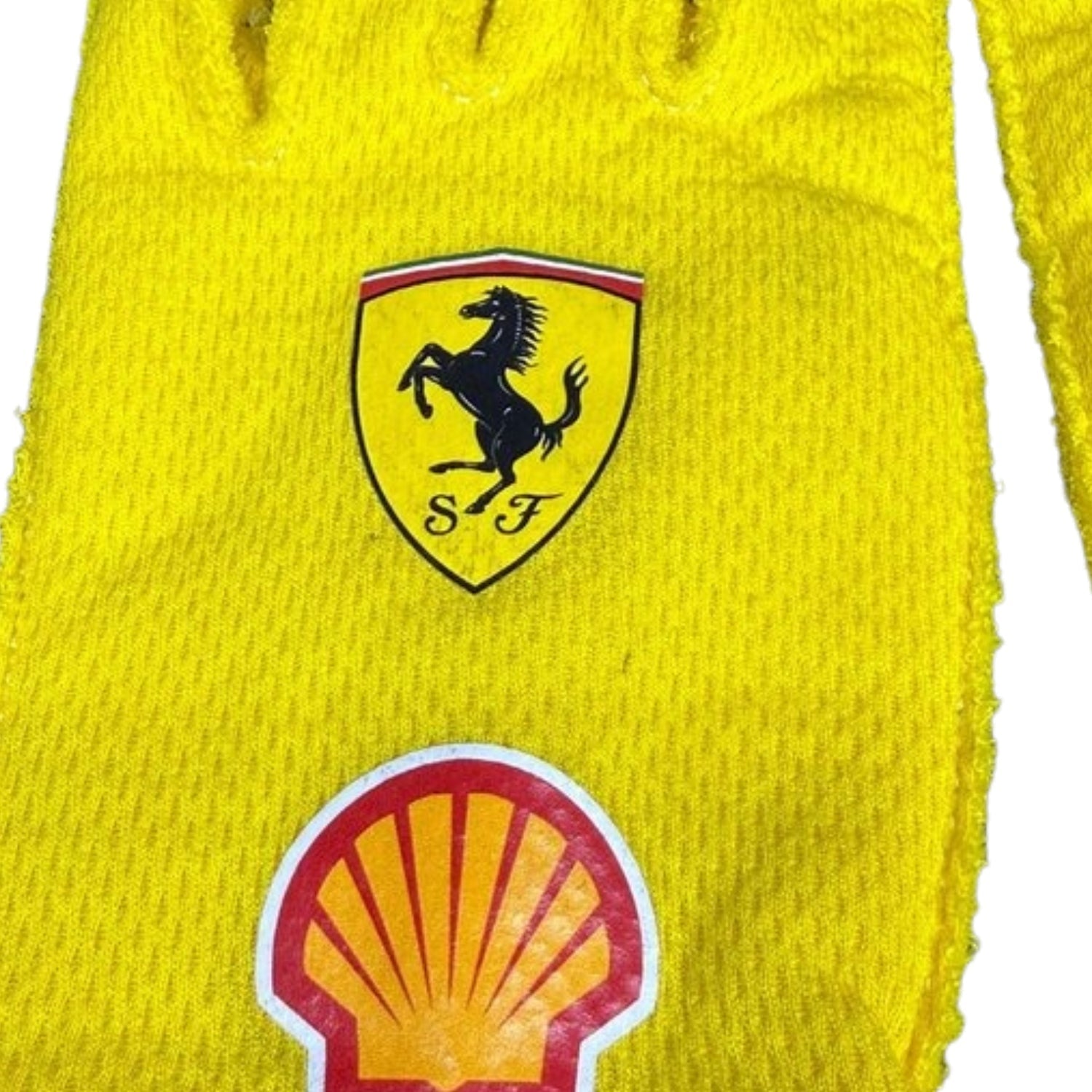Yellow 2025 Lewis Hamilton Team F1 Ferrari racing glove with Ferrari and Shell logos - Kartx Gear