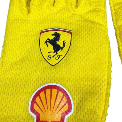 Yellow 2025 Lewis Hamilton Team F1 Ferrari racing glove with Ferrari and Shell logos - Kartx Gear