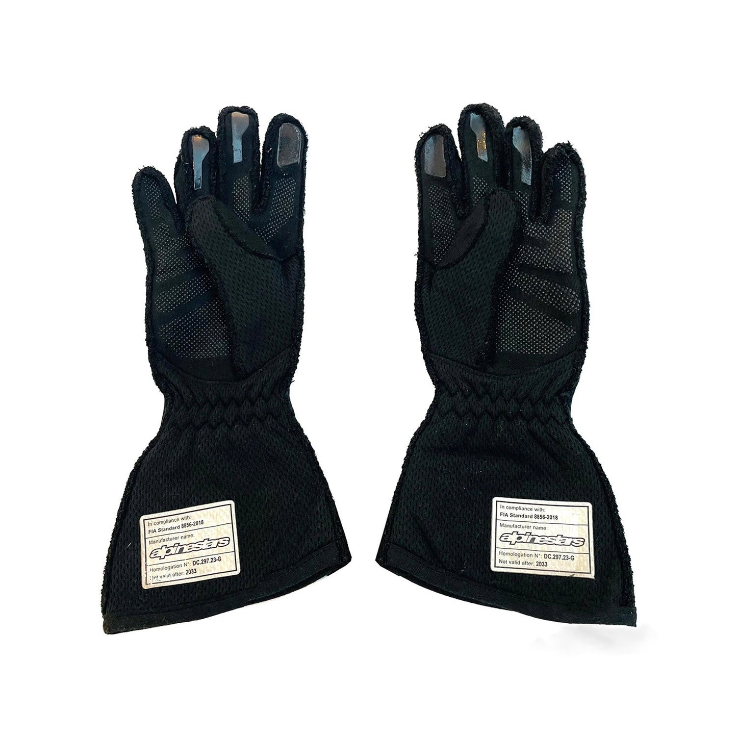 Pair of black 2025 Oscar Piastri Gloves Team F1 McLaren racing gloves with mesh design - Kartx Gear