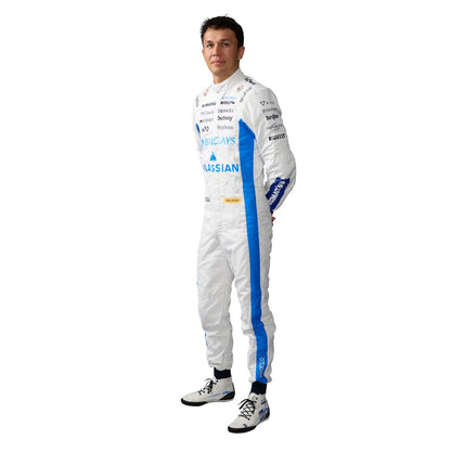 2026 Alexander Albon wearing a white williams f1 racing suit with blue accents - Kartx Gear