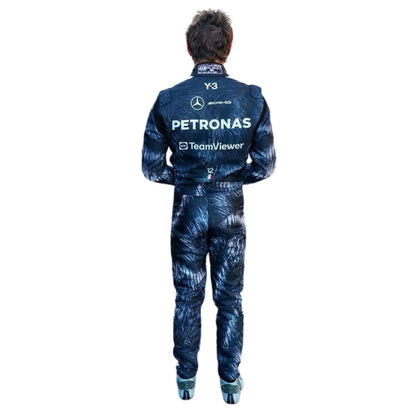 Andrea Kimi Antonelli wearing a black Japanese GP 2026 Mercedes F1 racing suit with various sponsor logos - Kartx Gear