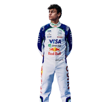 Arvid Lindblad 2026 VCARB wearing a f1 racing suit with various sponsor logos - Kartx Gear