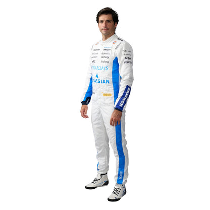 In 2026, Carlos Sainz is wearing a Williams white F1 racing suit with blue accents - Kartx Gear
