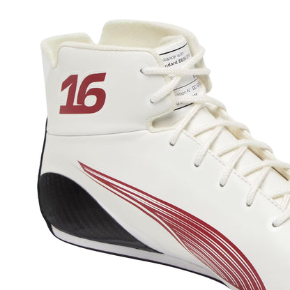 White Charles Leclerc 2026 Monaco high-top sneaker with red accents and number 16 - Kartx Gear
