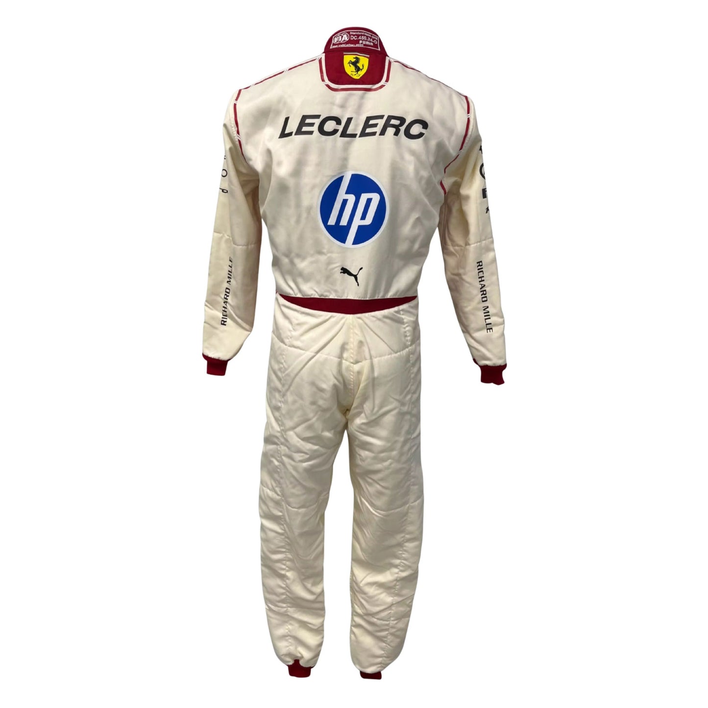 White Charles Leclerc 2026 Monaco GP Ferrari F1 racing suit with 'Leclerc' and 'HP' branding - Kartx Gear