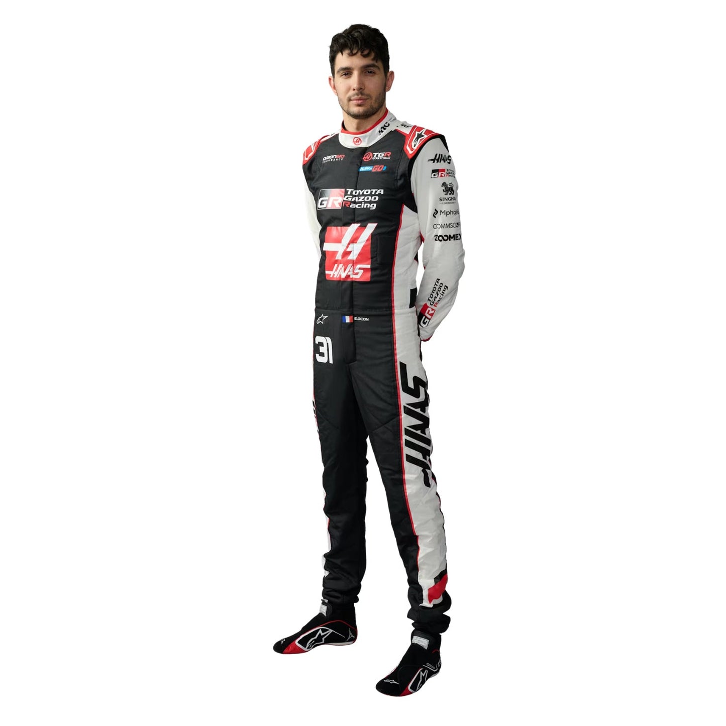Esteban Ocon wearing a 2026 F1 Haas Toyota racing suit  - Kartx Gear