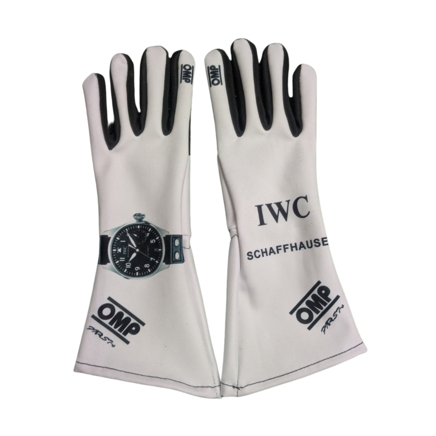 Pair of white 2025 Brad Pitt ( Damson Idris) The Movie Team F1 APXGP racing gloves with black text and logos - Kartx Gear