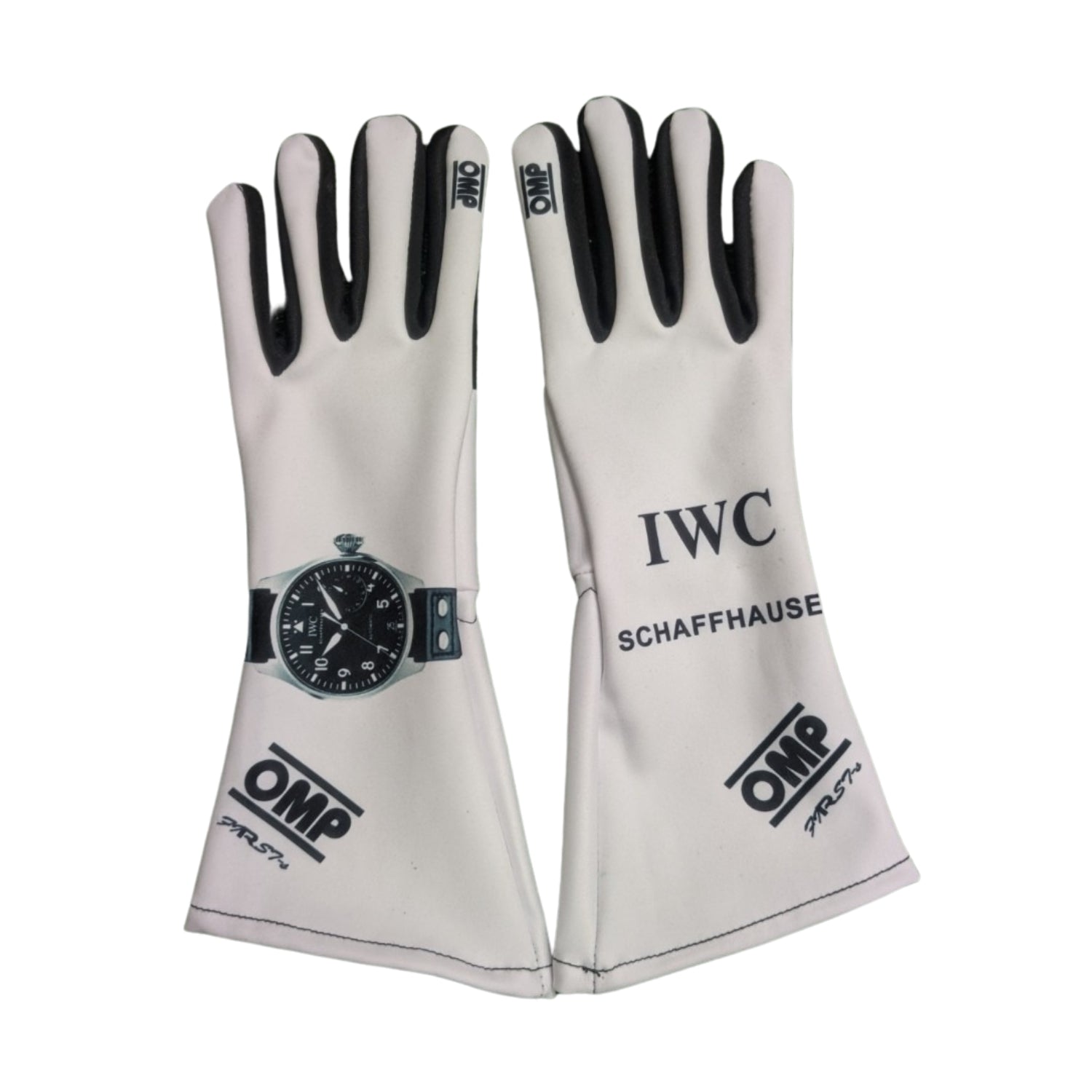 Pair of white 2025 Brad Pitt ( Damson Idris) The Movie Team F1 APXGP racing gloves with black text and logos - Kartx Gear