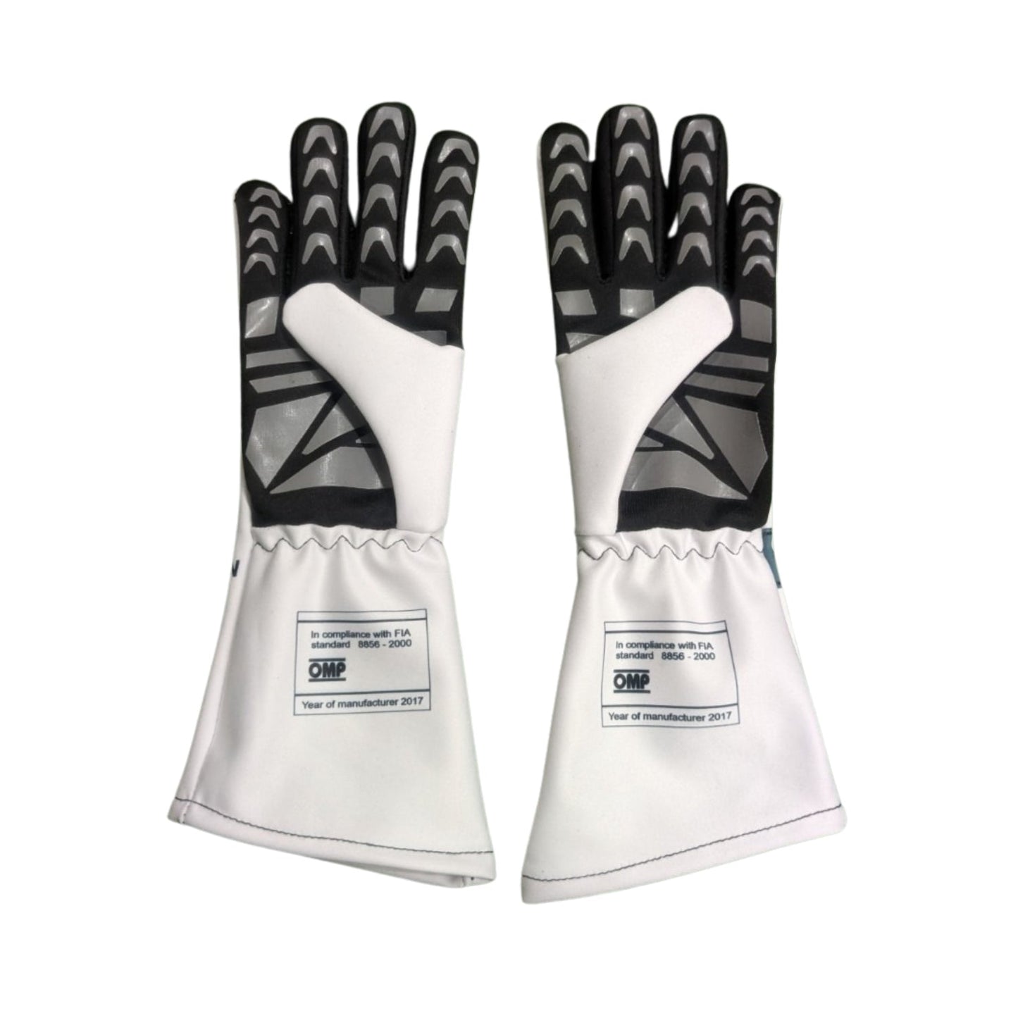 Pair of white 2025 Brad Pitt ( Damson Idris) The Movie Team F1 APXGP racing gloves with black and gray pattern - Kartx Gear