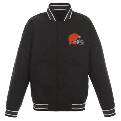 CLEVELAND BROWNS SATIN  VARSITY JACKET - BLACK