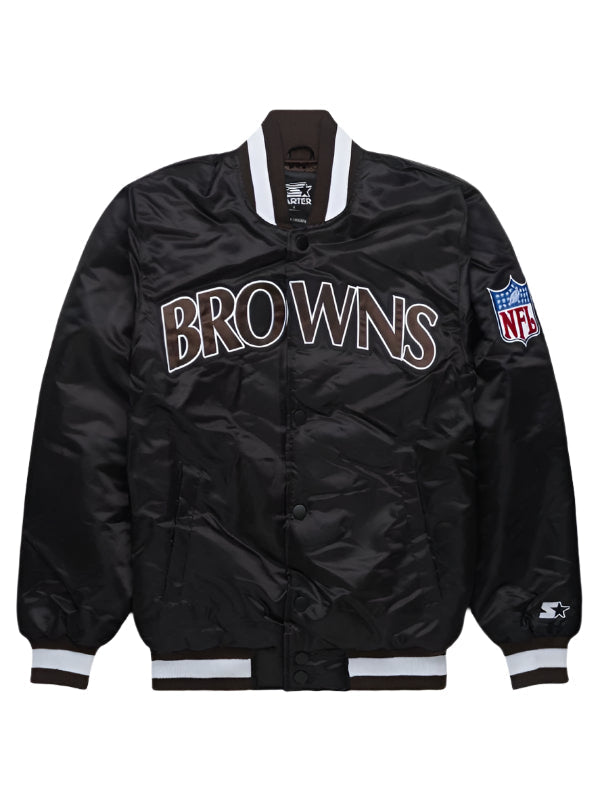 CLEVELAND BROWNS SATIN  VARSITY JACKET - BLACK