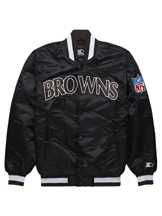 CLEVELAND BROWNS SATIN  VARSITY JACKET - BLACK