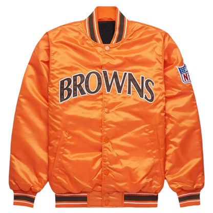 NFL Cleveland Browns Orange Satin Letterman Baseball Jacket Varsity Jacket