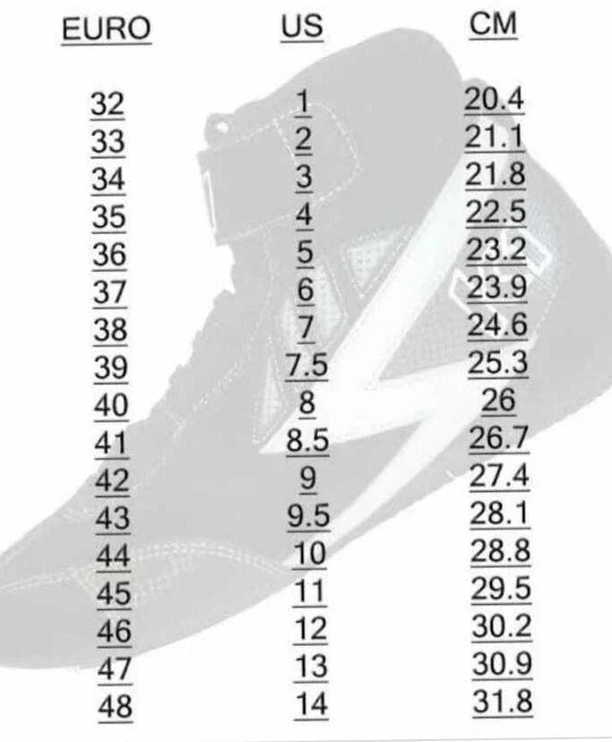 Shoe size chart converting between Euro, US, and CM measurement | kartx Gear