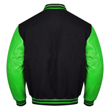 Varsity Black Letterman Baseball Wool &Green Real Leather Sleeves Jacket