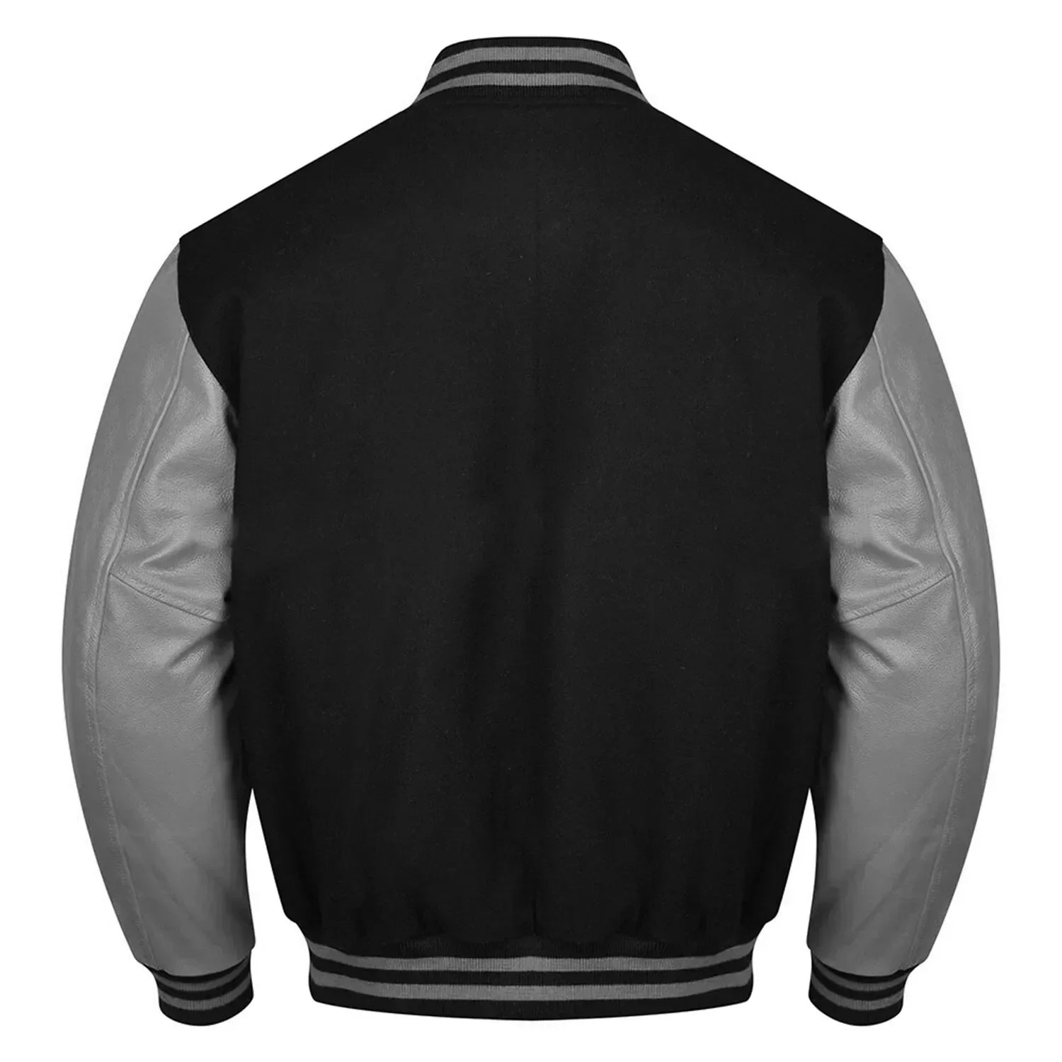 Varsity Black Letterman Baseball Wool &Grey Real Leather Sleeves Jacket