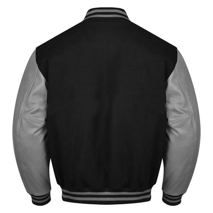 Varsity Black Letterman Baseball Wool &Grey Real Leather Sleeves Jacket