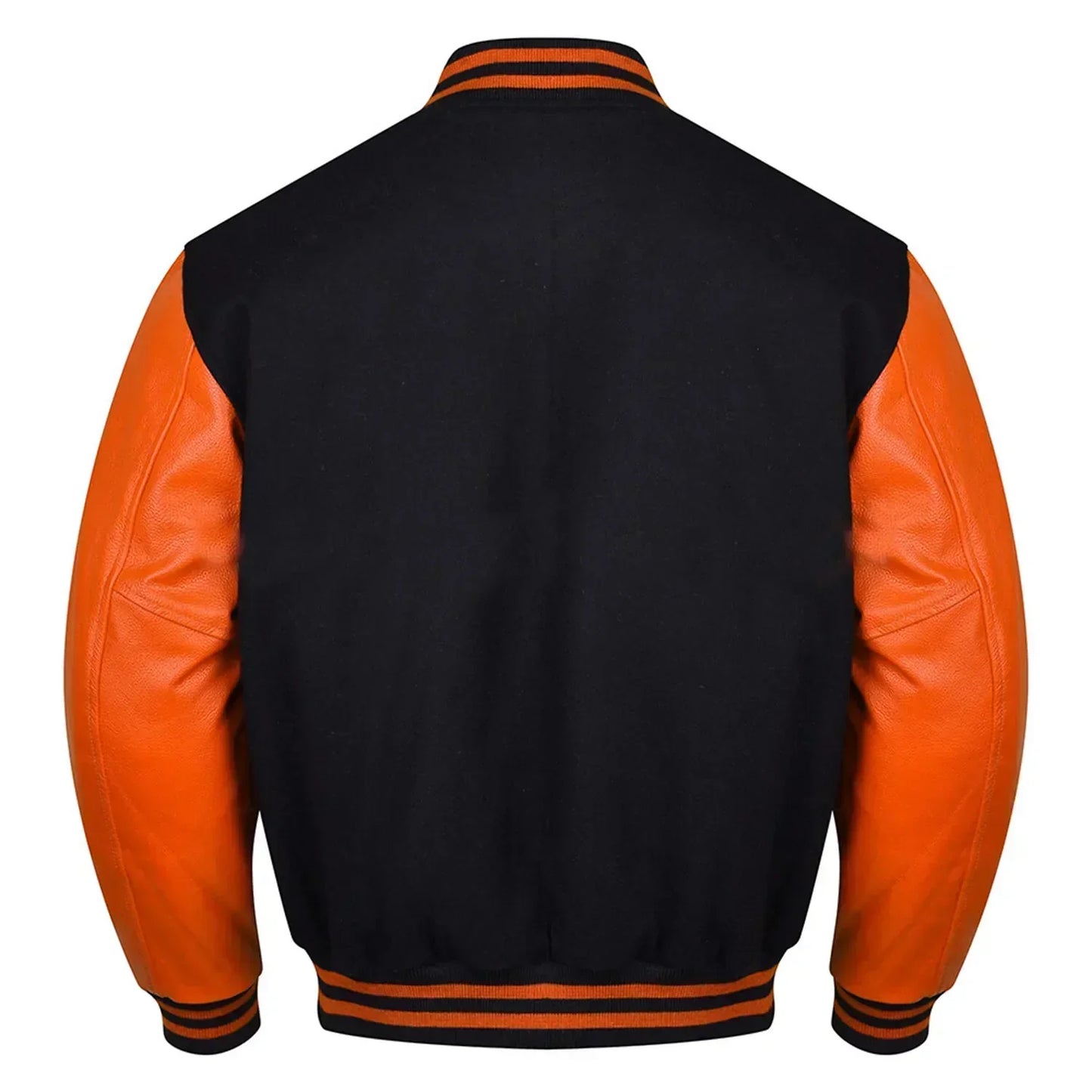 Varsity Black Letterman Baseball Wool &Orange Real Leather Sleeves Jacket