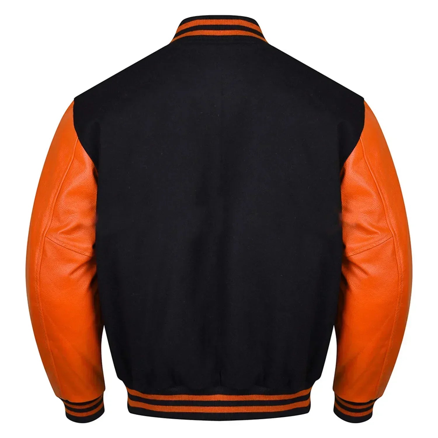 Varsity Black Letterman Baseball Wool &Orange Real Leather Sleeves Jacket